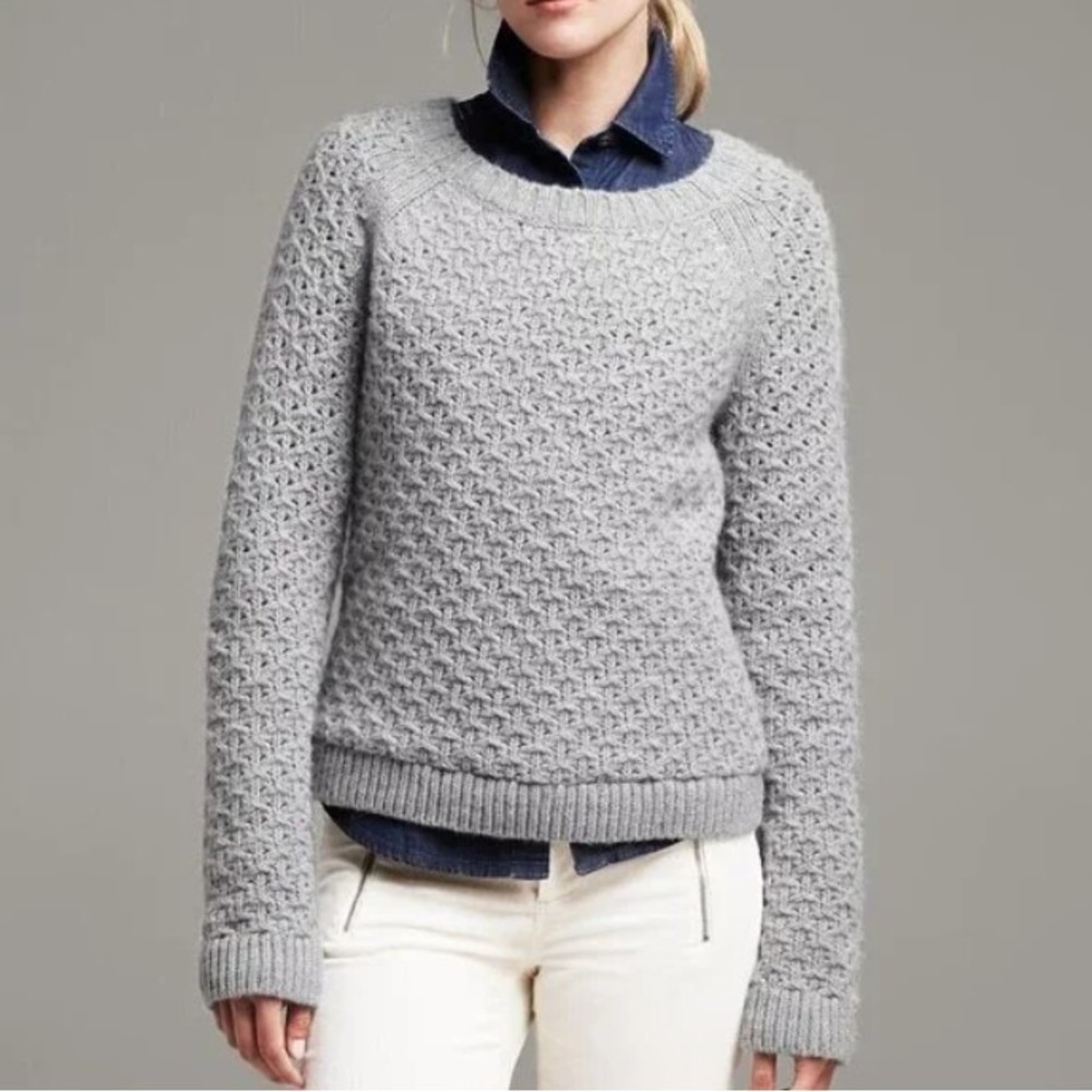Banana Republic‎  Italian Wool Alpaca Pullover Sweater Gray Knit Star Stitch XS